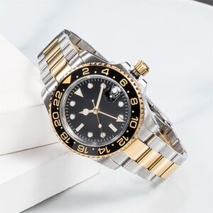 Two-Tone Black Dial Men's GMT Style Watch